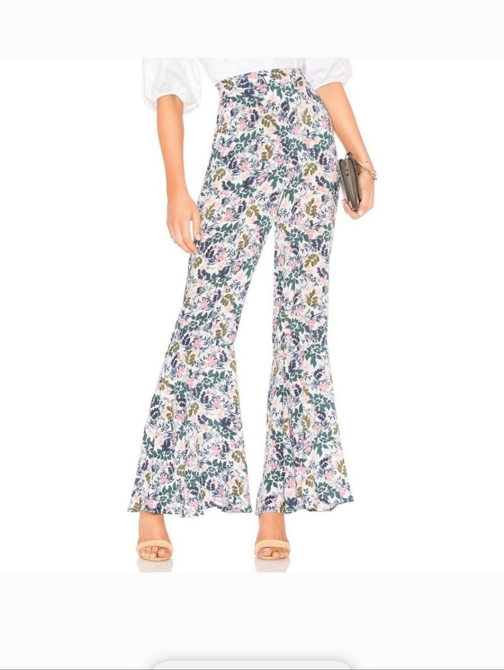 BCBGeneration White Floral High-Waist Flare Pants Sz Xs New